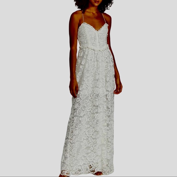 For Love & Lemons x Free People Joelle XS White Lace Corset Sweetheart-Neck Maxi - Picture 9 of 10